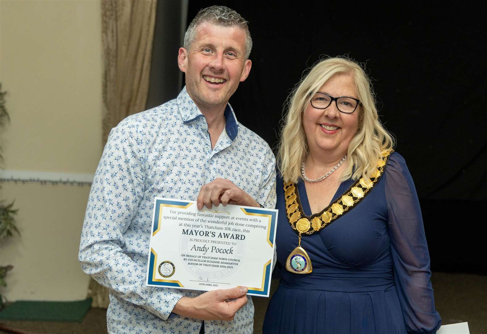 The Mayor presenting an award to Kennet School teacher and Newbury Parkrun volunteer Andy Pocock