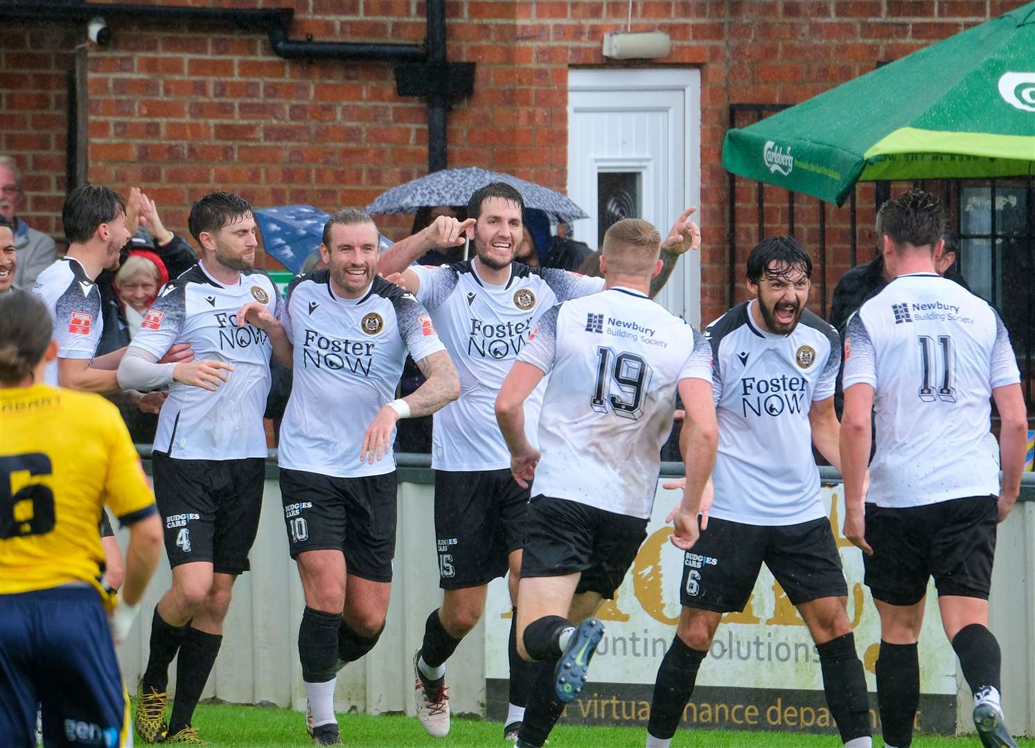 Hungerford celebrate in their new kit. Picture by Phil Cannings