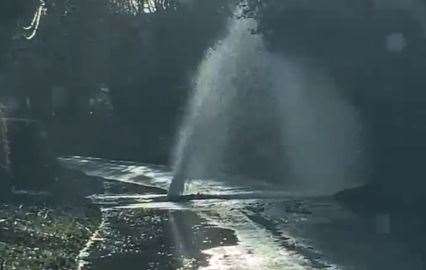 Burst pipe spotted on Boxford Road, near Welford. Credit: Becky Jane Brown