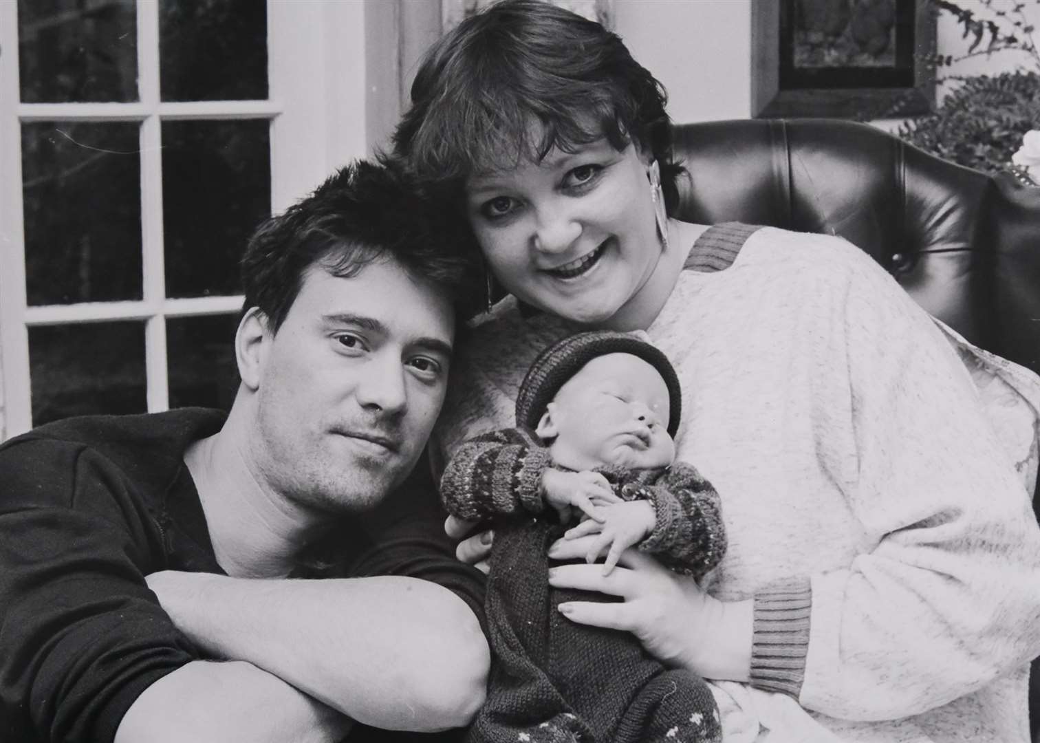 Janice Long with Paul Berry and their son Fred, shortly after his birth, in February 1988