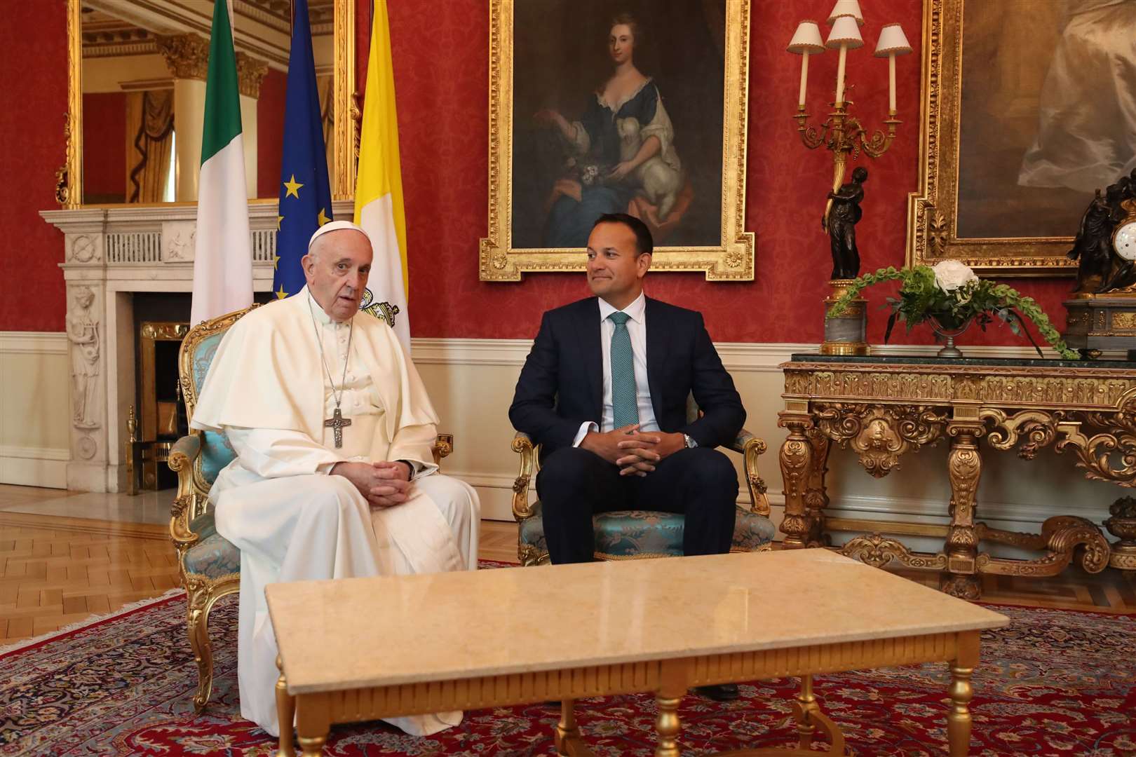 Pope Francis meeting then taoiseach Leo Varadkar in Dublin Castle (Niall Carson/PA)