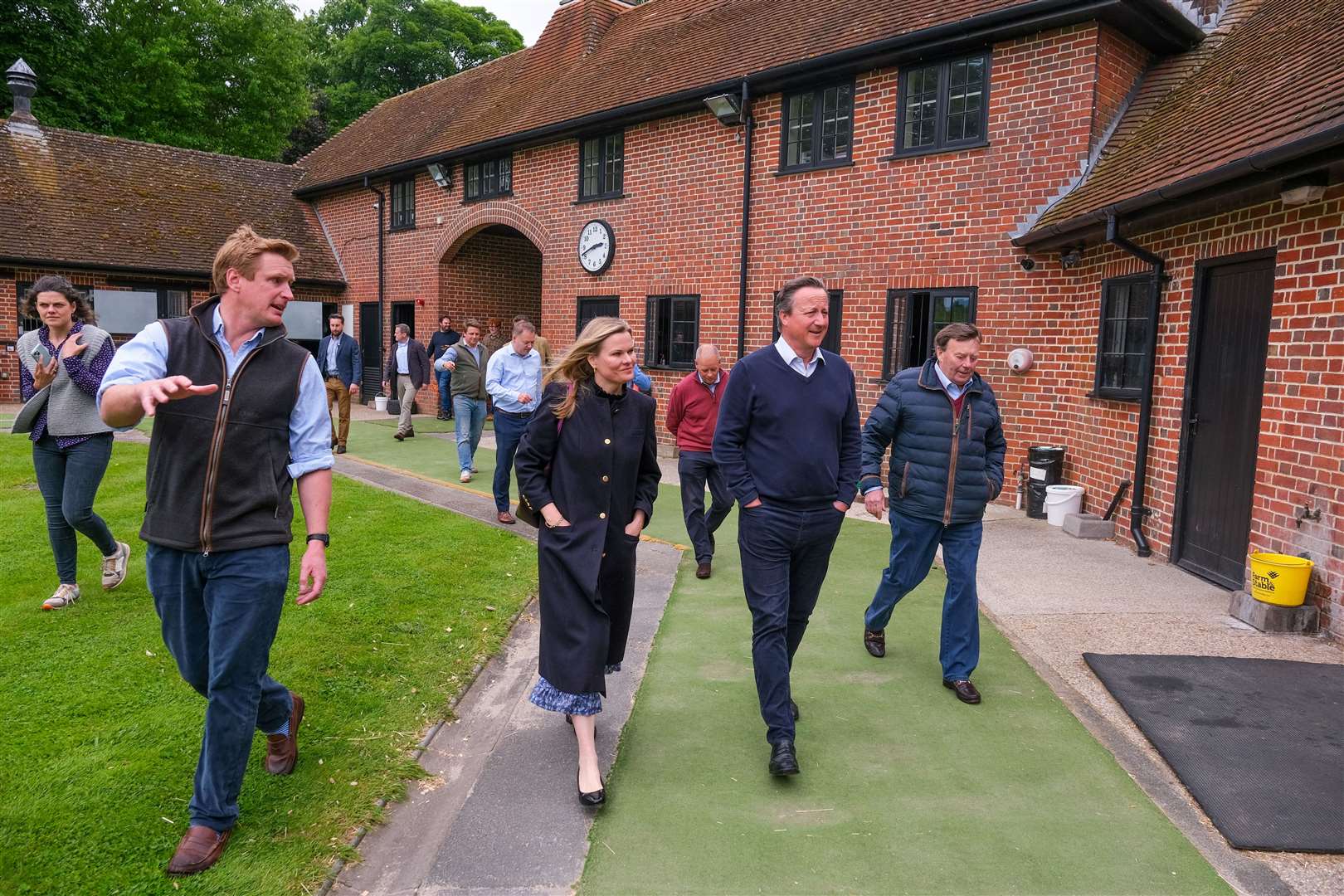 Ed Walker, Laura Farris, Lord Cameron and Nicky Henderson at Ed Walker’s yard in Upper Lambourn