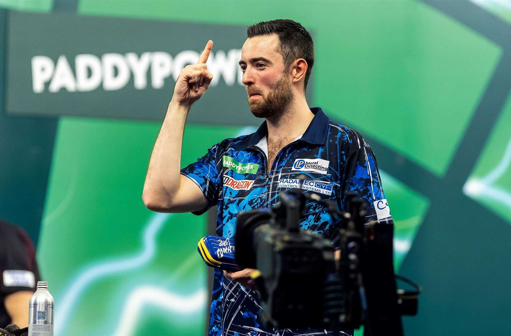 Humphries averaged 108 as he set up a mouthwatering final against teenager Luke Littler. Picture: Taylor Lanning/PDC