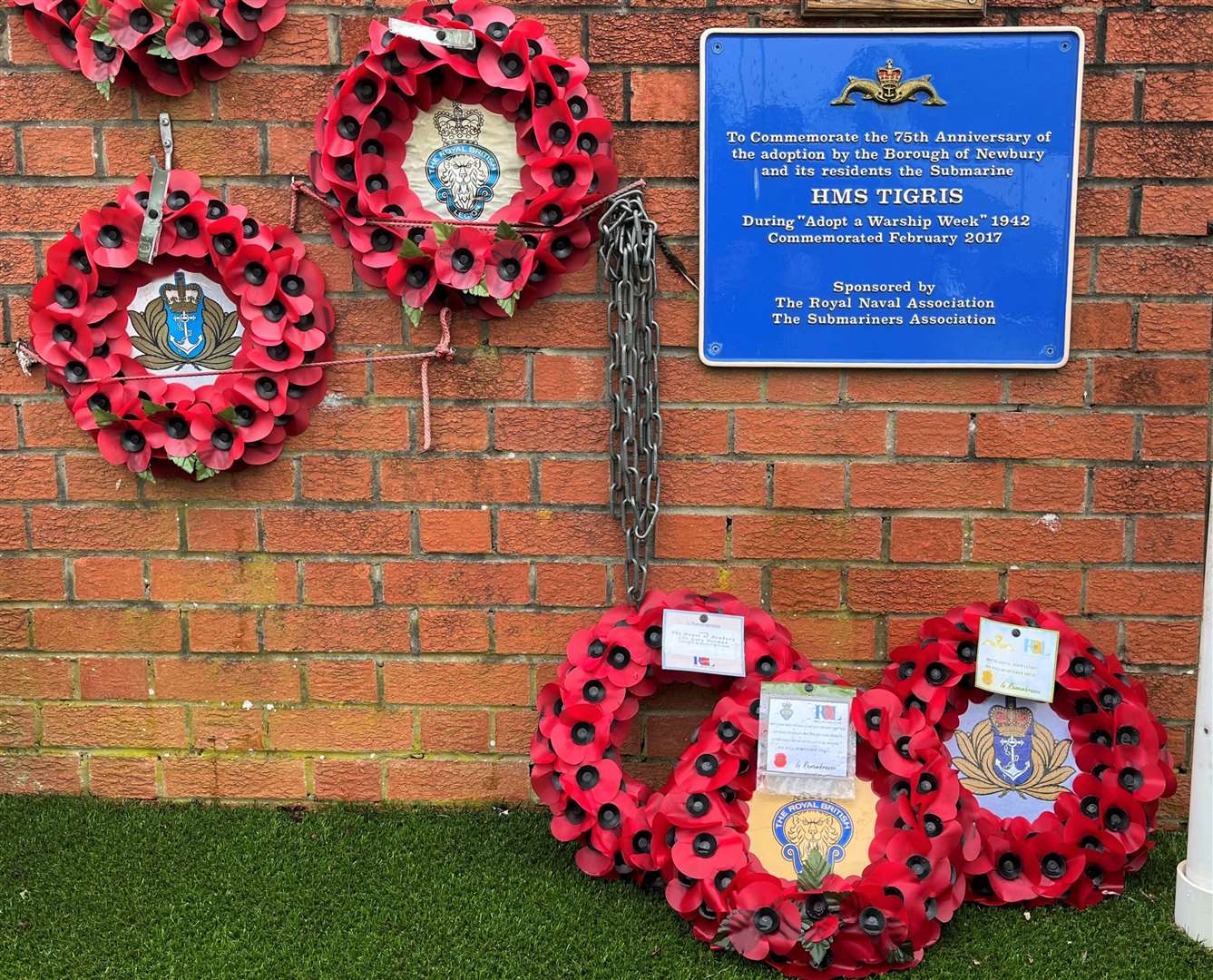Wreaths laid at the HMS Tigris 75th anniversary memorial at the Newbury Royal British Legion