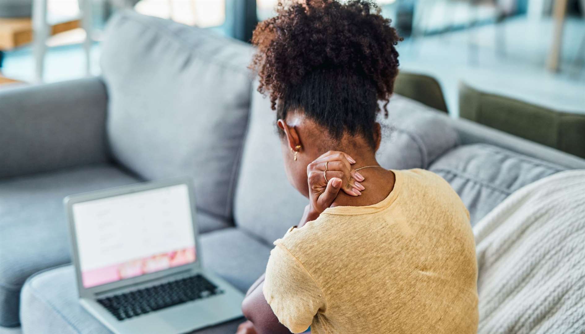 Looking down at electronic devices causes the neck muscles to strain and the shoulders to slump forward