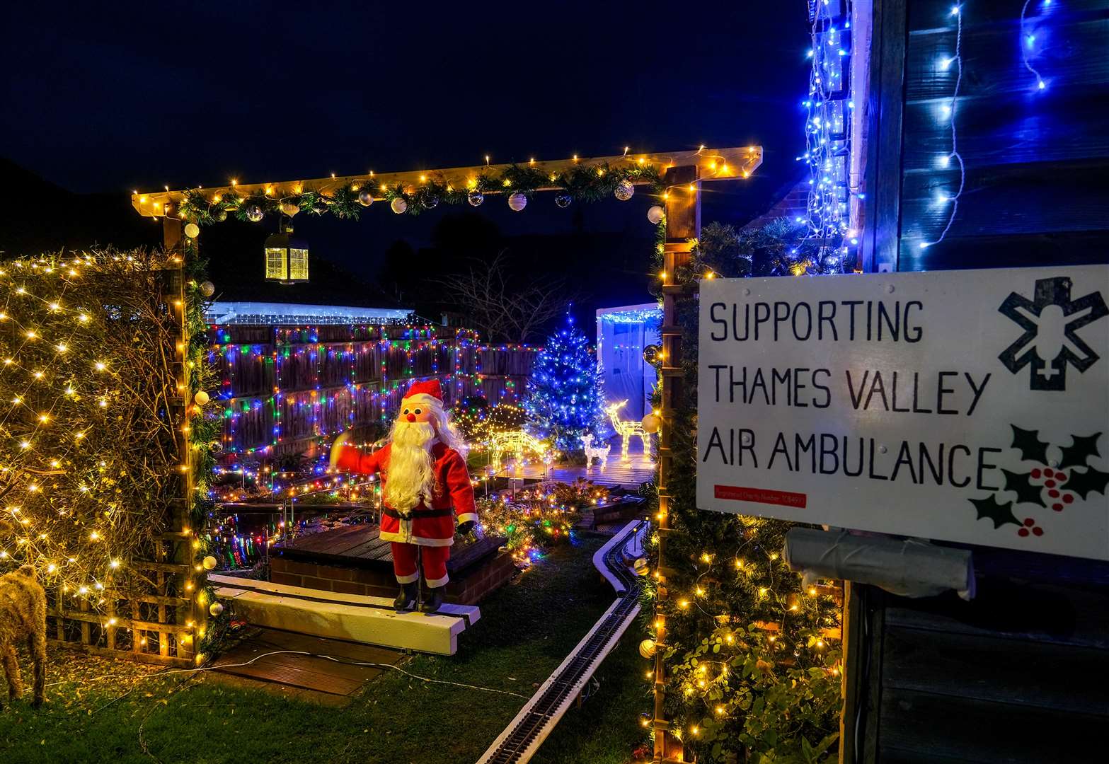 Clark's Gardens Christmas Lights in Hungerford , raising money for Thames Valley Air Ambulance