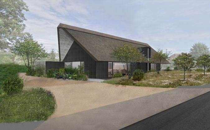 The Boxford’s exterior featuring a cantilevered thatched roof