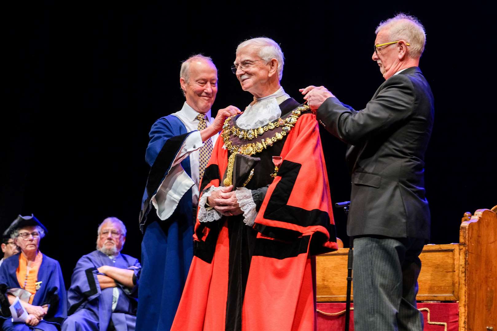 Former mayor Nigel Foot, mayor of Newbury Andy Moore and mayor’s attendant Garry Poulson