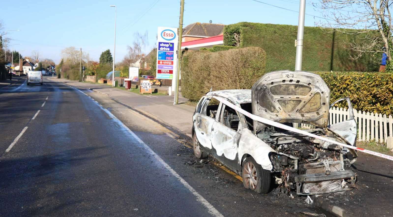 Emergency services responded after the car burst into flames inside the Esso petrol station