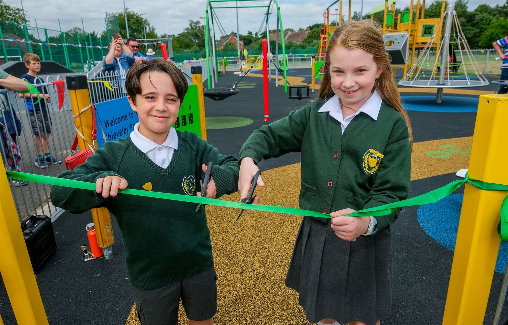Head boy and head girl of Chieveley Primary School open the new park
