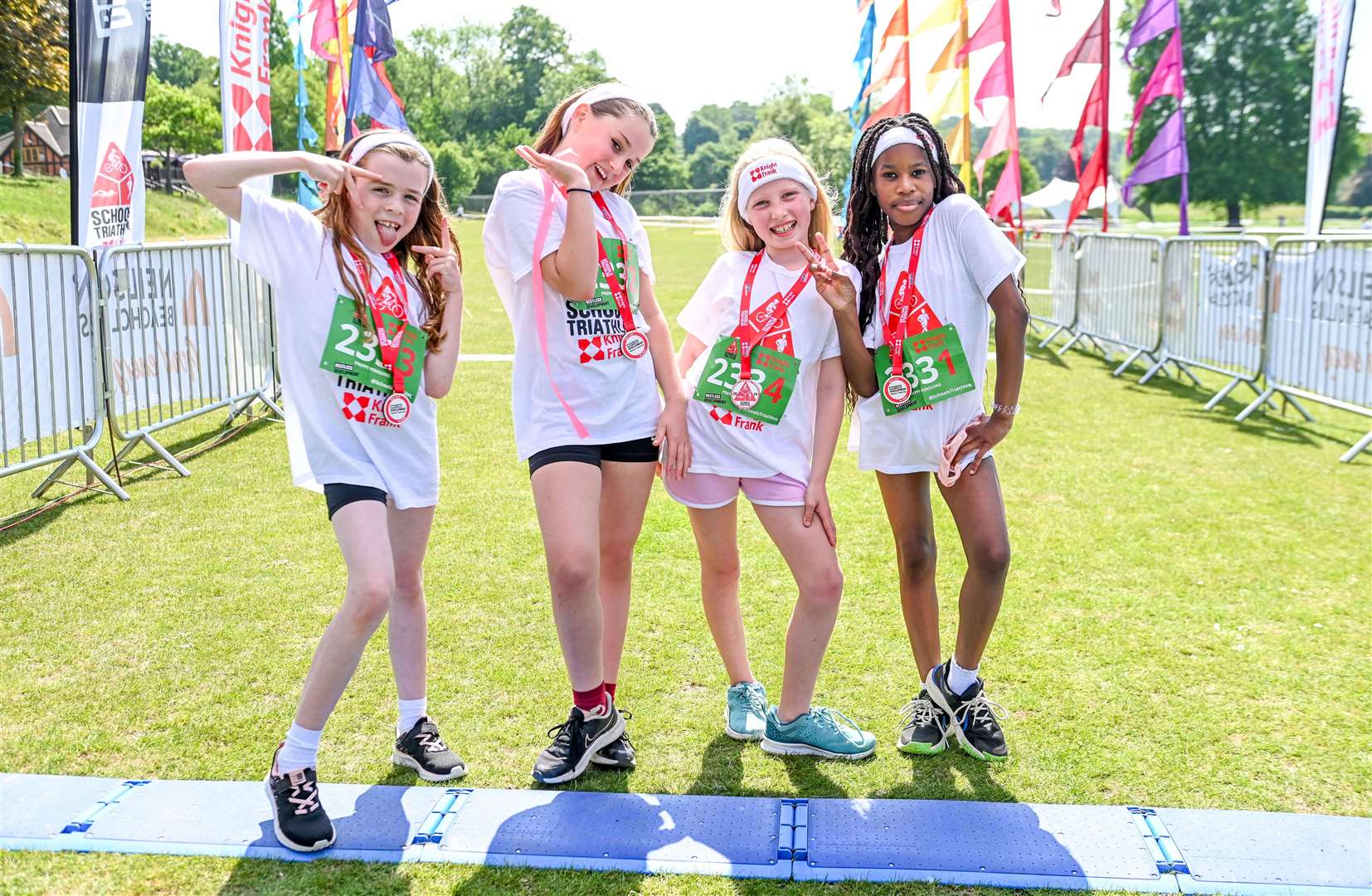 Children celebrating at the finish line