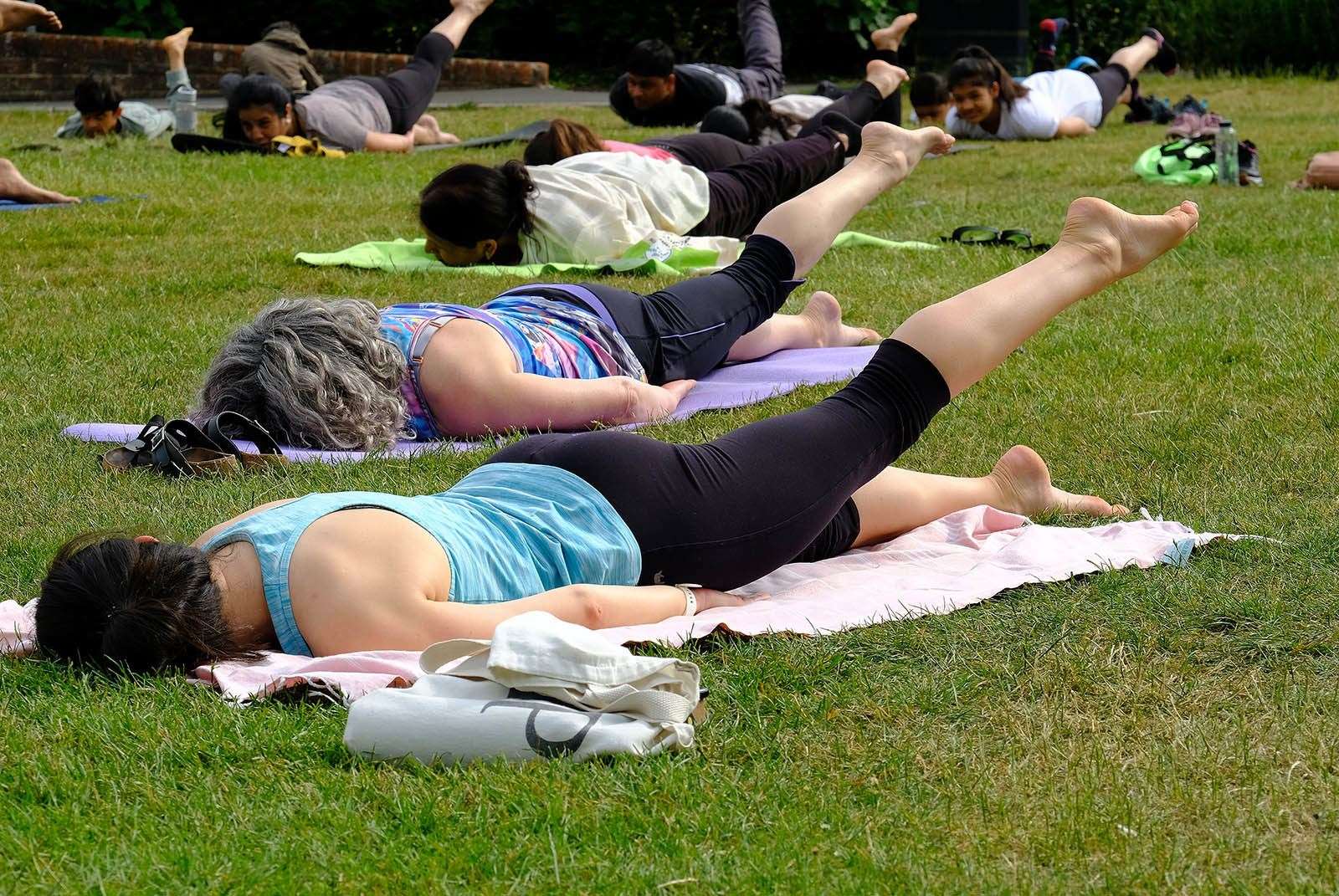 Residents take part in yoga day