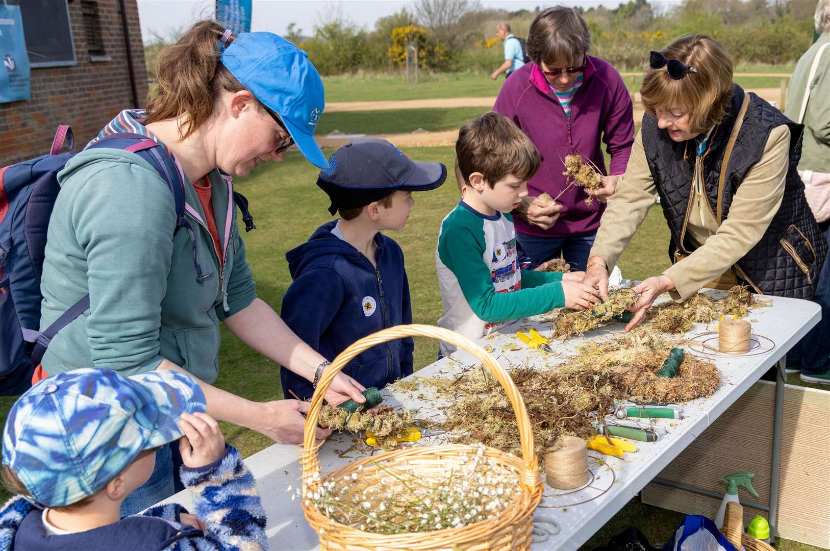 Making Easter wreaths outside the Tower