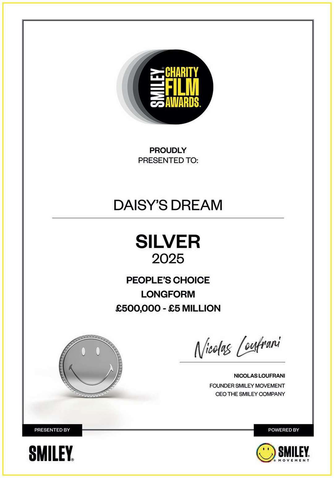 Daisy's Dream won the silver at the charity film awards