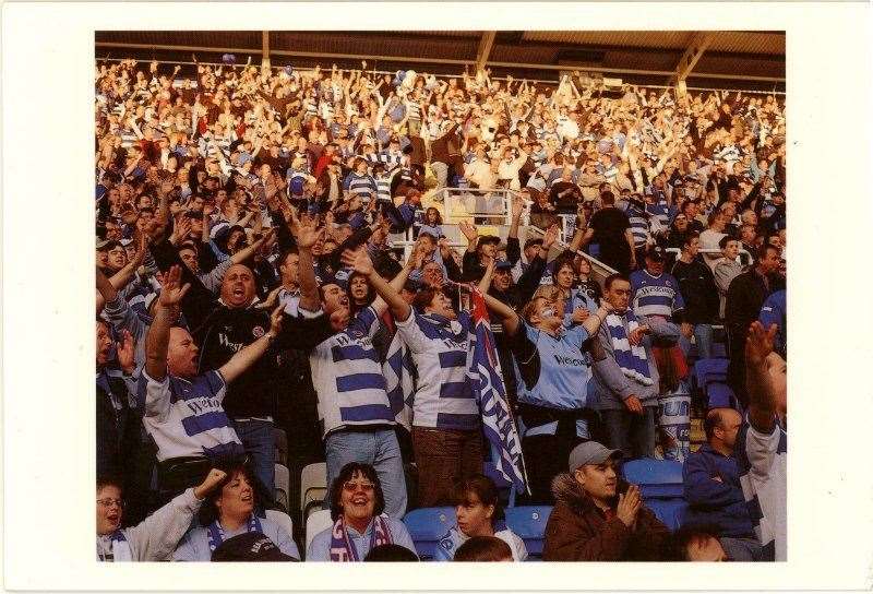 Time is nigh, 2003 by Stuart Roy Clarke: Reading FC were in the play-offs facing Wolves, with the possibility of a second successive promotion. The momentum seemed to be with the Royals in their new all-seater Madejski Stadium to make it all the way to the top flight in English football for the first time in their history, but it was not to be and Wolves secured promotion. Reading Foundation for Art Collection ©stuartroyclarke/homesoffootball