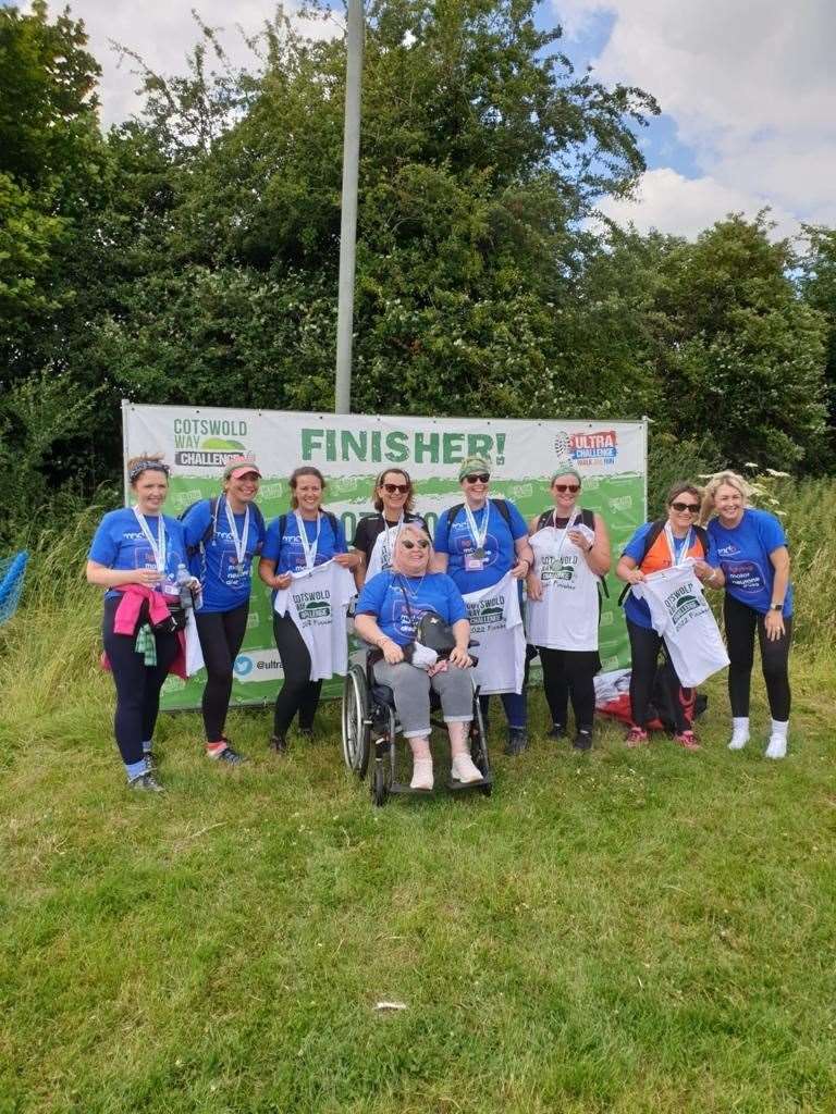 Gemma Robinson with friends Noreen Bruke, Melissa Brock, Hannah Turley, Kerry Bailey, Emma Catheline, Iris Soler, Jane Bovington and Beccy Carey who has MND