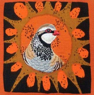 Red Legged Partridge by textile artist Yvette Phillips from Blewbury