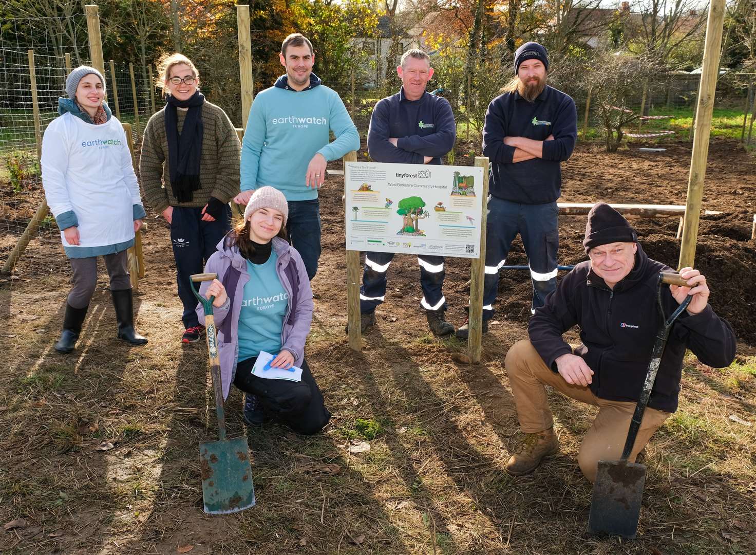 Volunteers help plant the Tiny Forest at West Berkshire Community Hospital. Ref: 48-0621