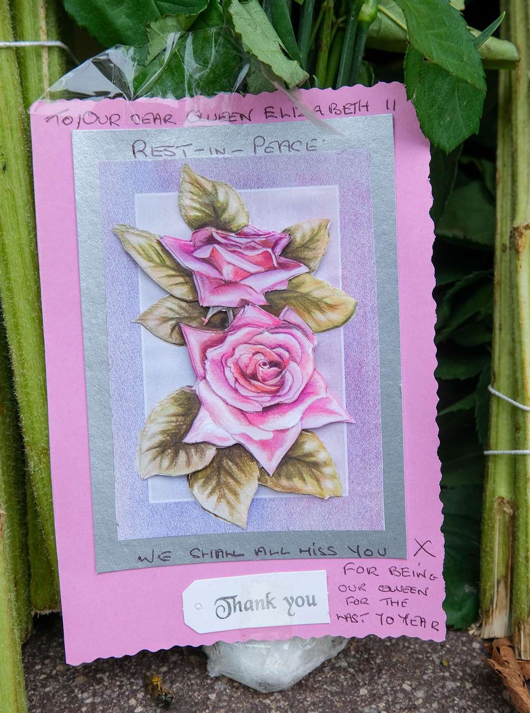 Some of the tributes left for the Queen outside Newbury Town Hall. Picture by Phil Cannings