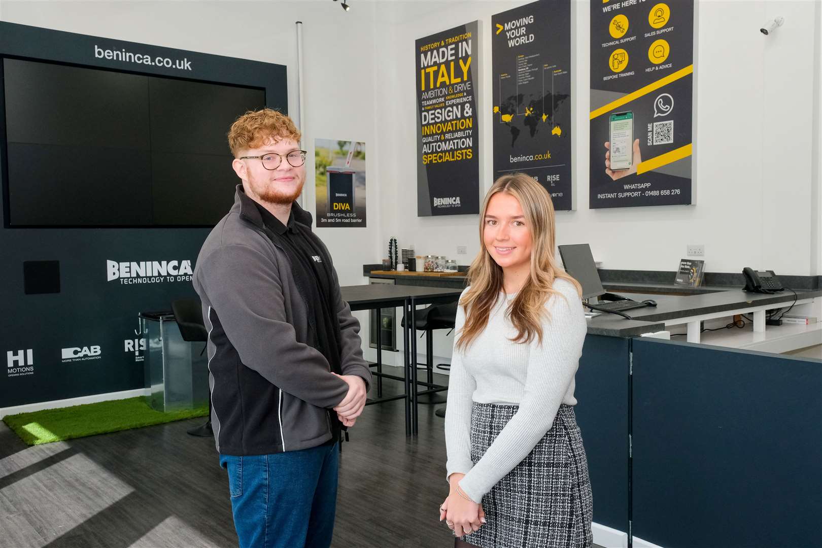 Alex Bamford and Faith Elam at Beninca’s UK headquarters in Plenty Close, Hambridge Road, Newbury