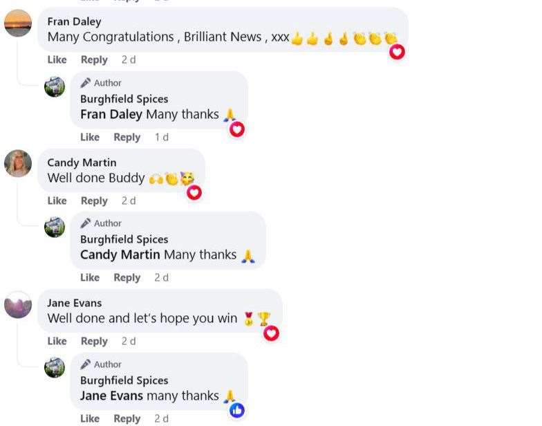 Comments of praise are flooding the restaurant's Facebook page after it announced the good news