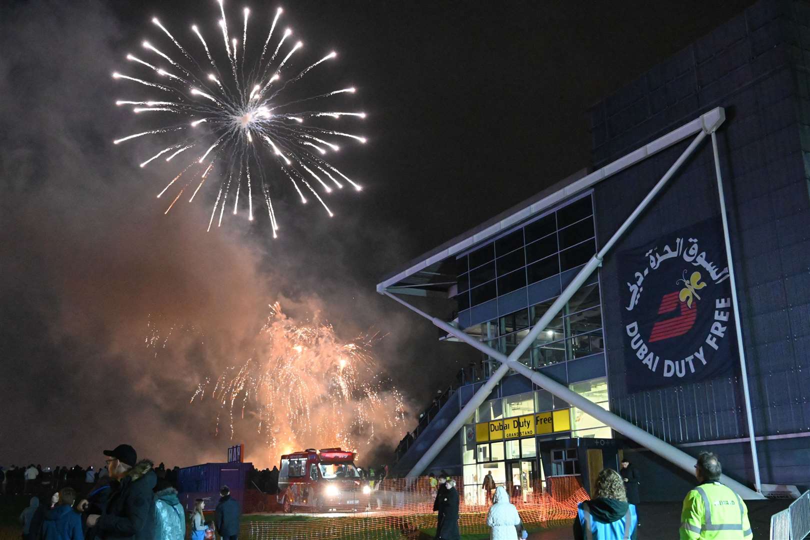 Newbury Racecourse fireworks celebrating 50 years with Newbury Lions