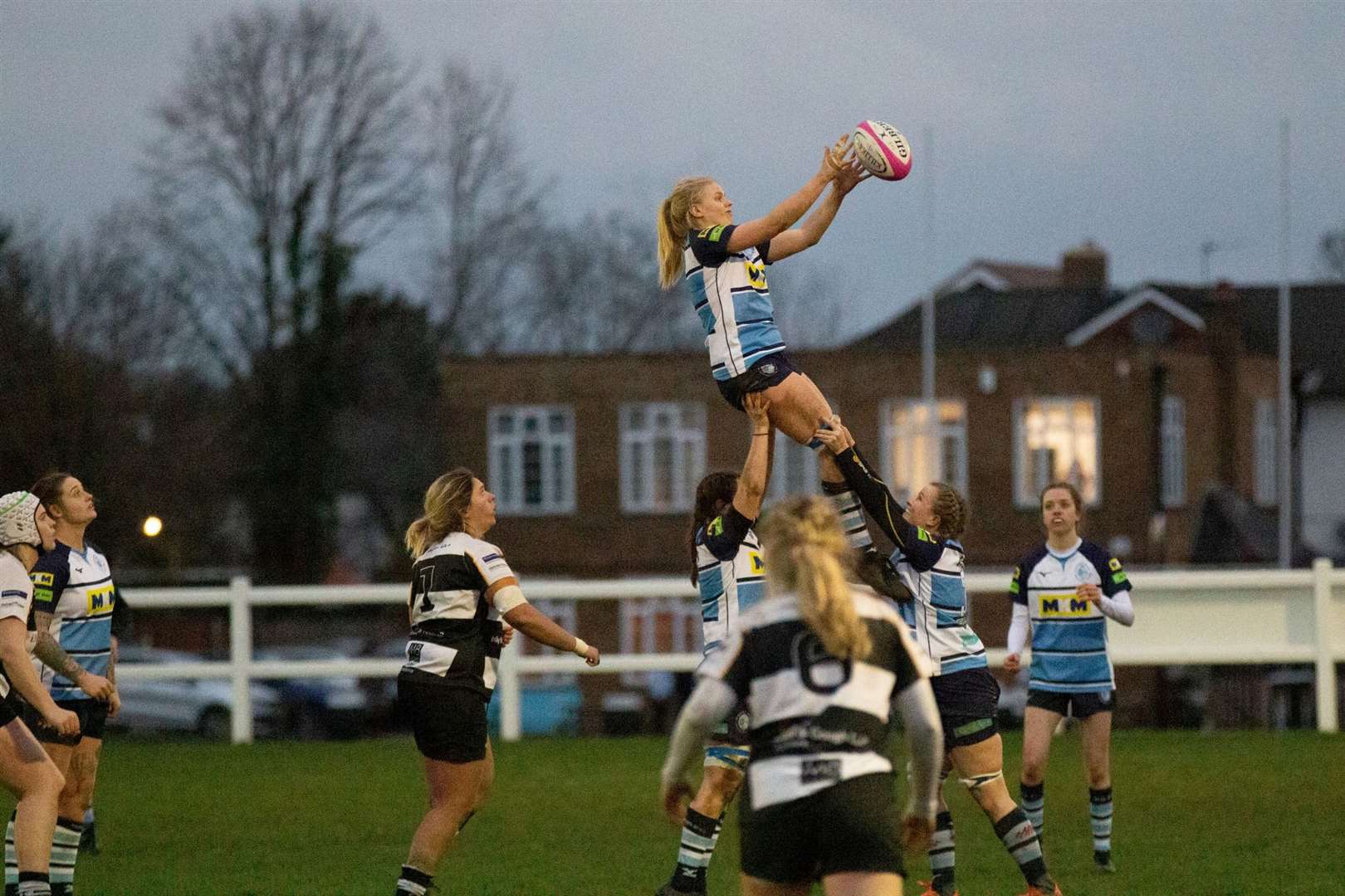 Tilly Burn collects a lineout in Newbury's stalemate with Sutton and Epsom. Pictures by Alastair Gray