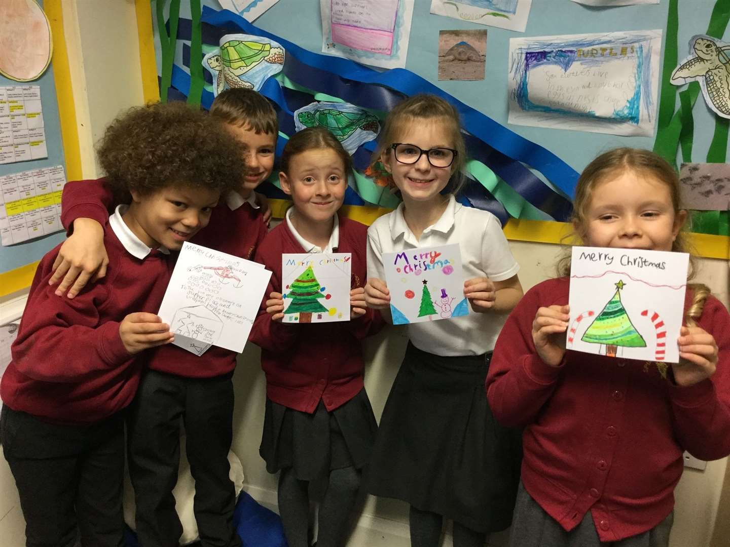The children wrote little notes in their cards to spread Christmas cheer. Picture by: Spurcroft Primary School. (53806136)