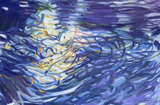 Nick Schlee: the Pang on its way to the Thames, oil on board