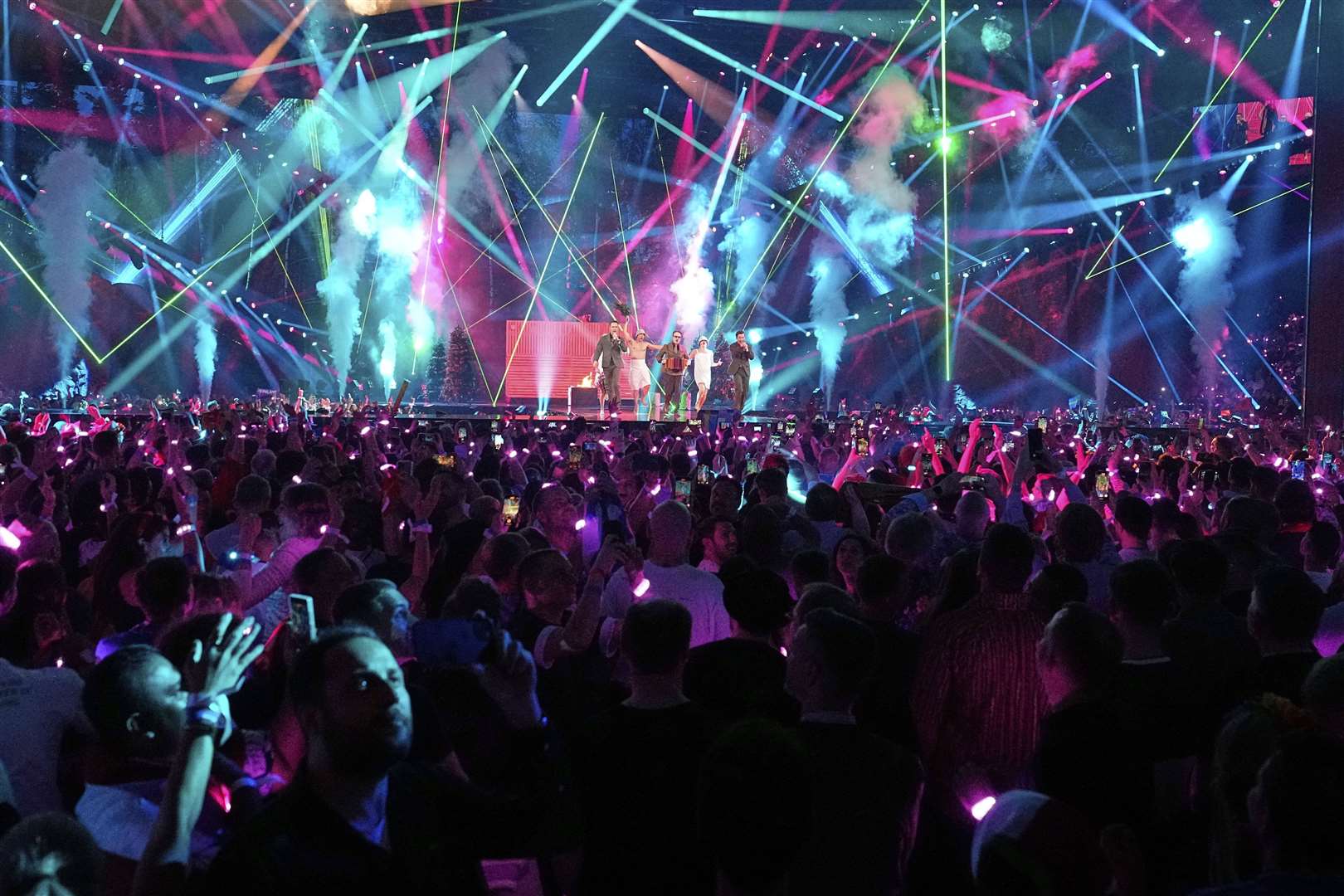 KAJ from Sweden perform the song Bara Bada Bastu (Martin Meissner/AP)