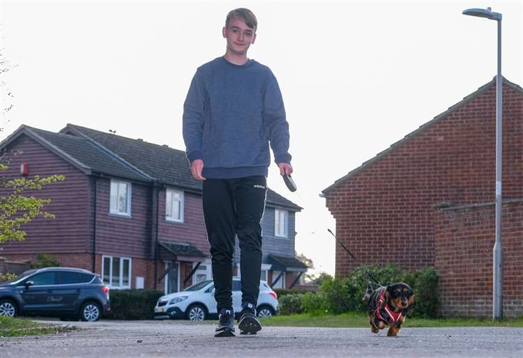 Henry Read-Denness walking 1000 miles for charity walking with Bear age 7mts Picture by Phil Cannings (46369422)