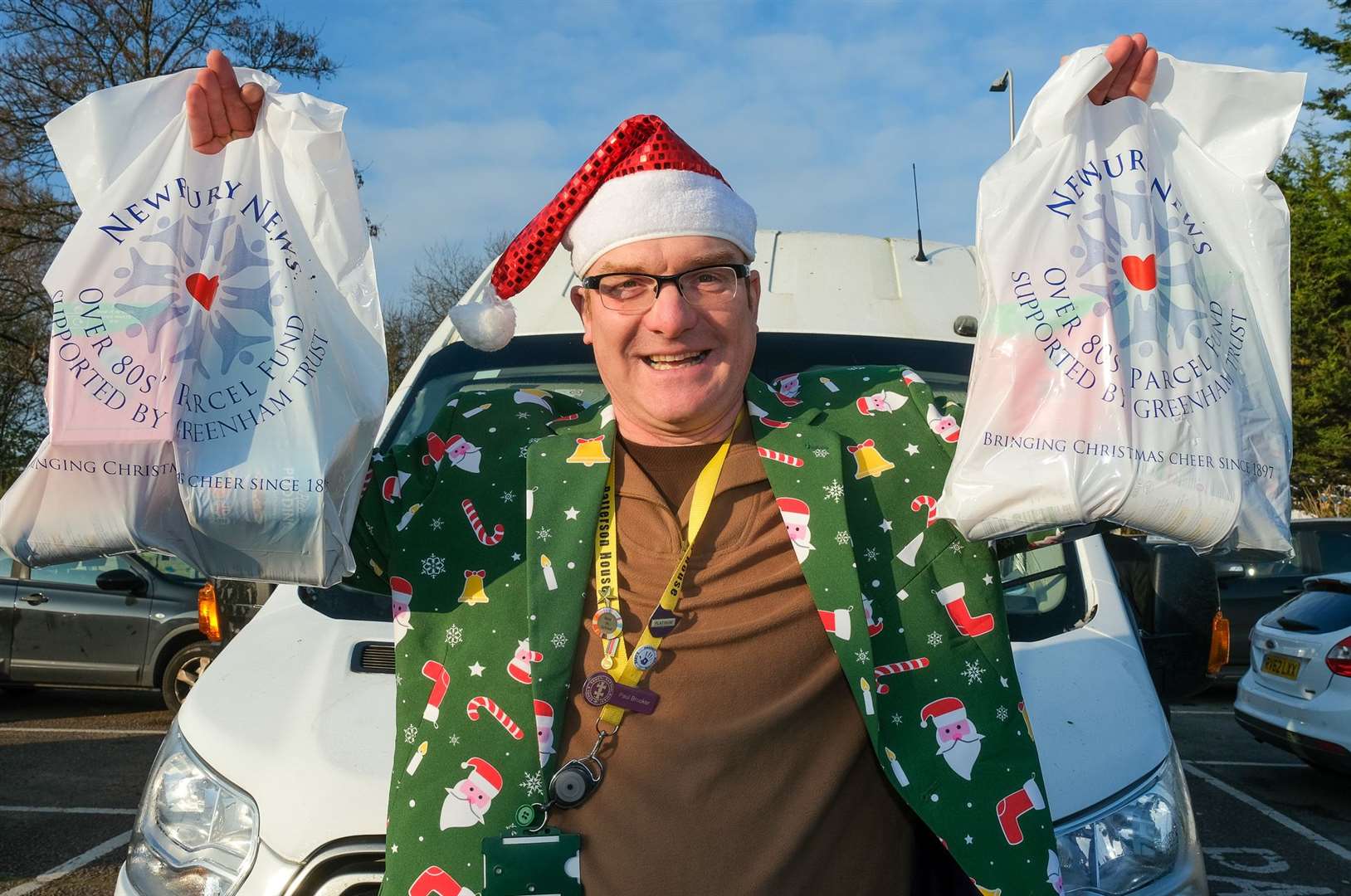 St Bart's teacher Paul Brooker helped to deliver the parcels in Newbury