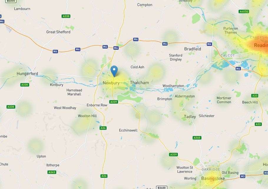 The interactive heatmap shows all the affected areas in West Berkshire. Picture by: Enviornet