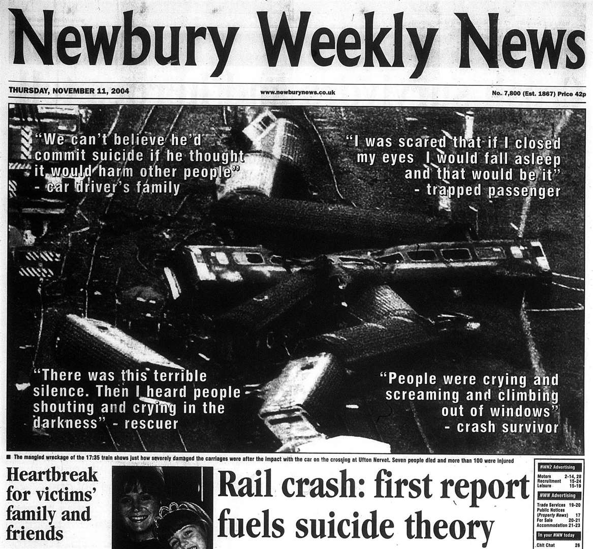 The front page of the Newbury Weekly News following the horrific crash in 2004