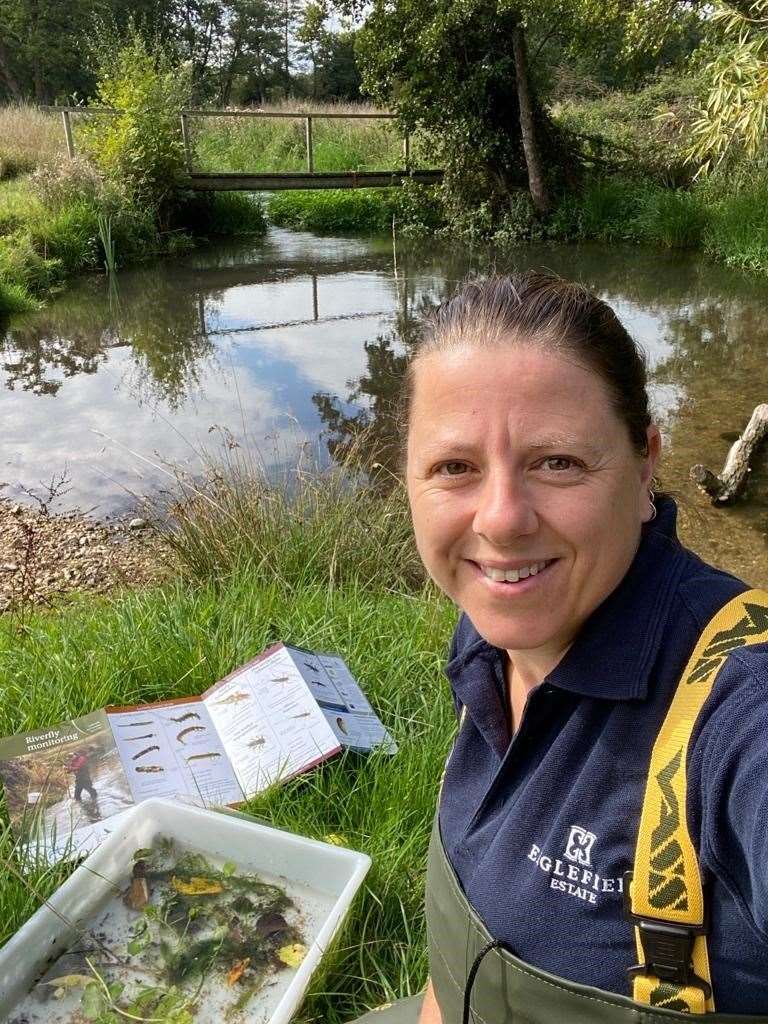 Education and environment officer, Dr Liz Mattison, carries out riverfly monitoring