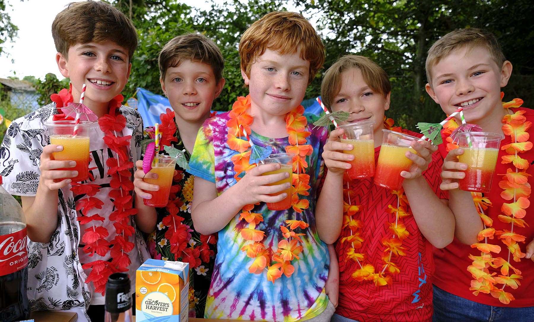 Fruit cocktails anyone? Harry Barnett, 10, Sam Taylor, 11, Alexander Blakely, 11, Seth Nell, 11, and Samuel Turner, 11