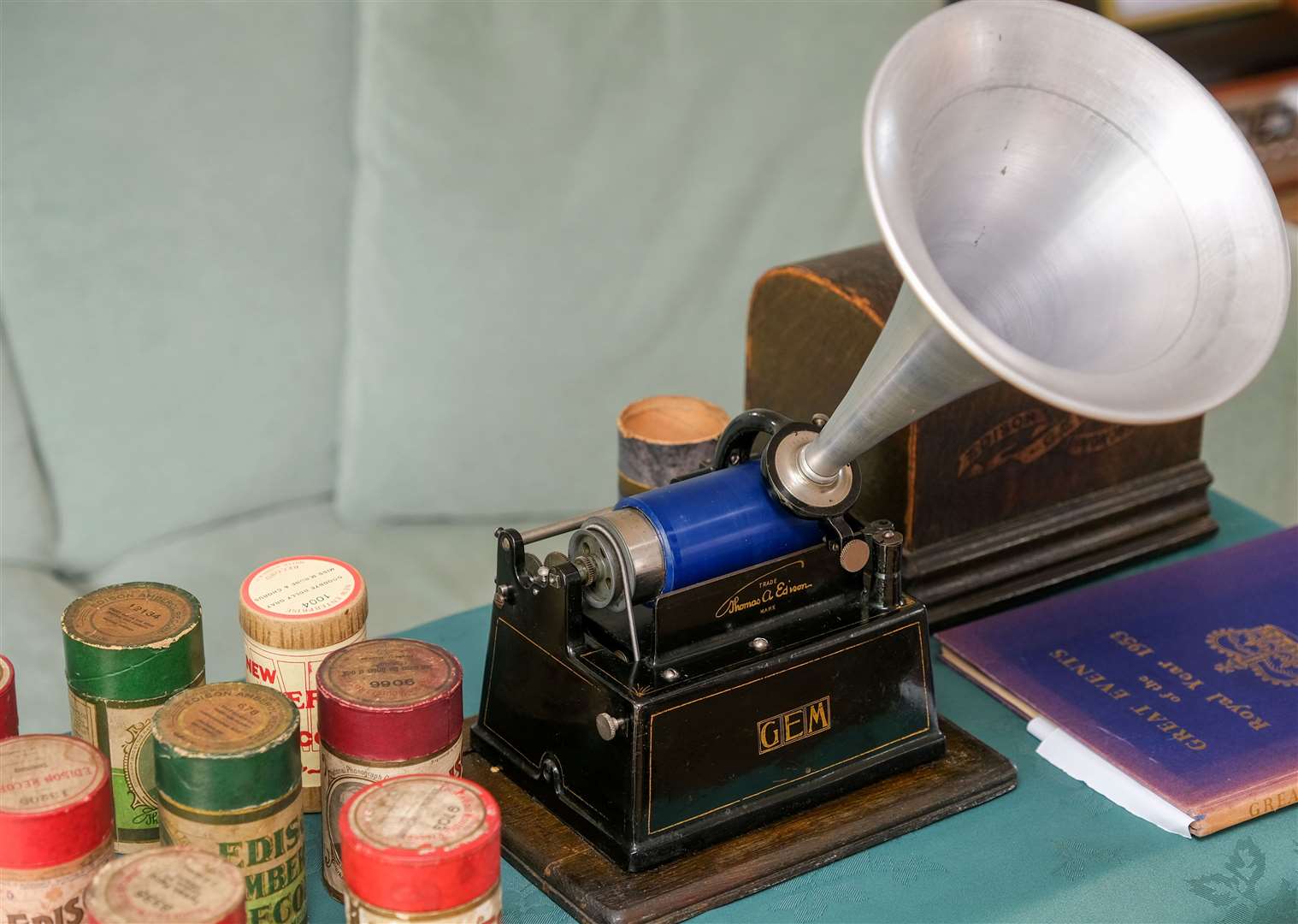 Peter Boyce with his antique phonograph which was fixed at Newbury and Thatcham Repair Café