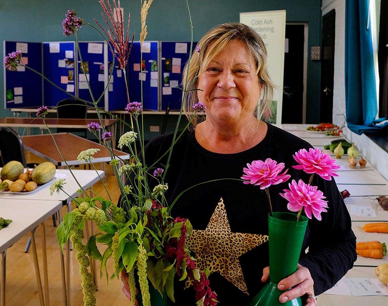 Prize Winner, Becky Deacon, display of annuals and dried flowers