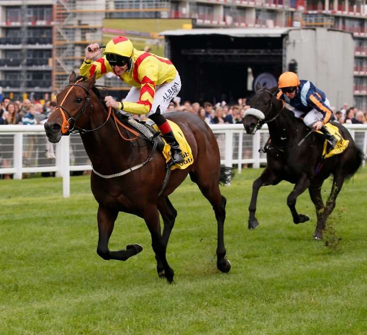 Harry Angel winning last year's Dubai Duty Free Mill Reef Stakes under Adam Kirby