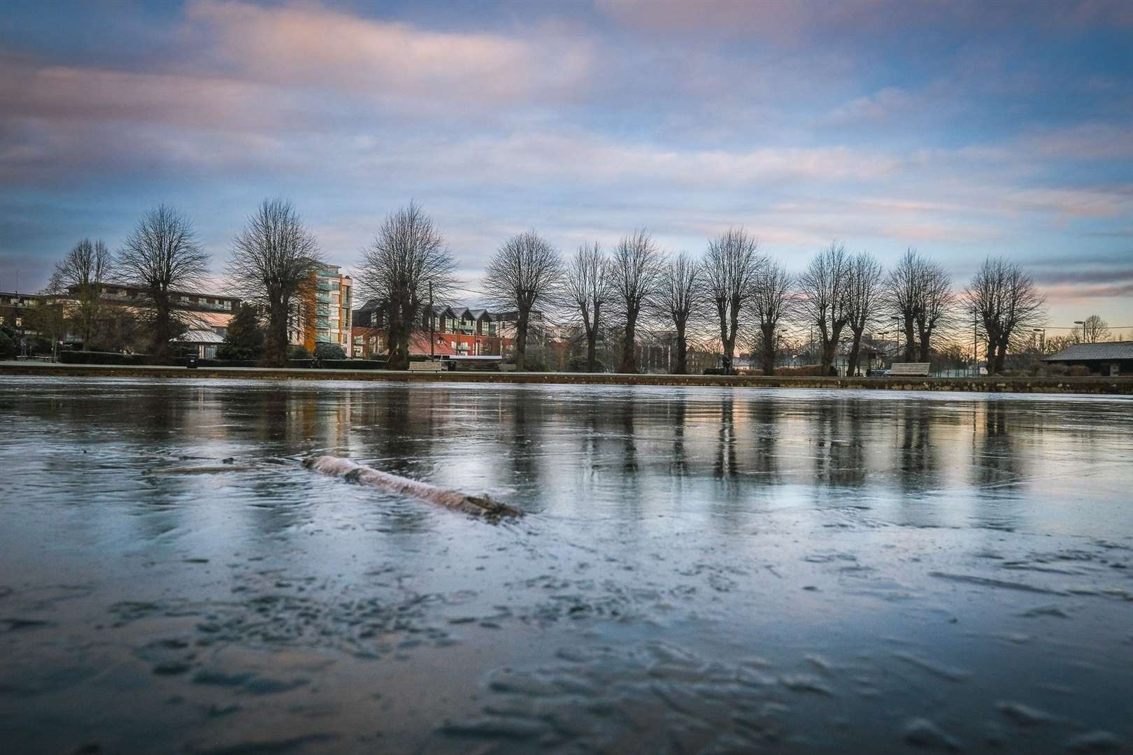 Ice formed on Victoria Park pond this morning