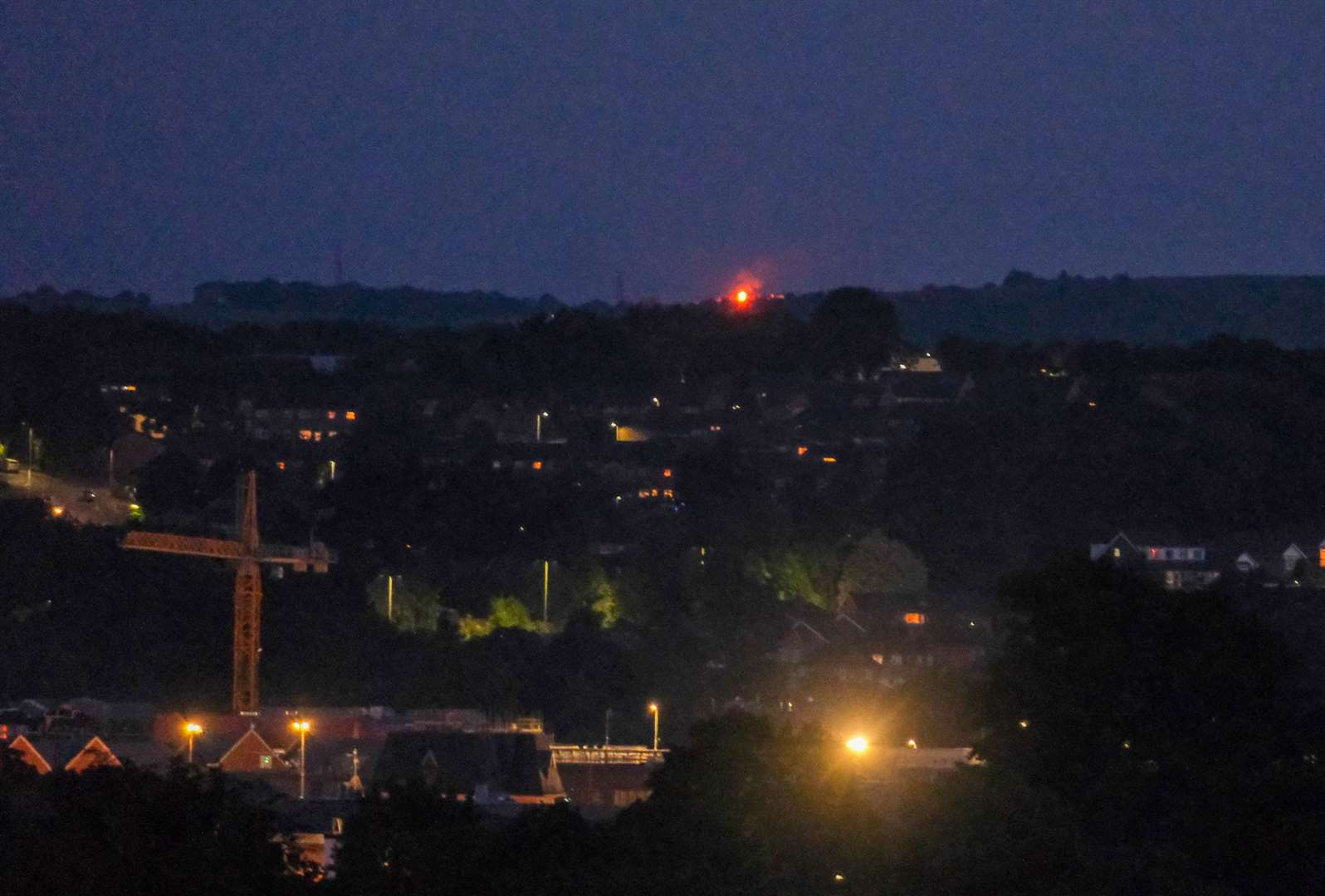 The beacon glowing at Donnington Castle.