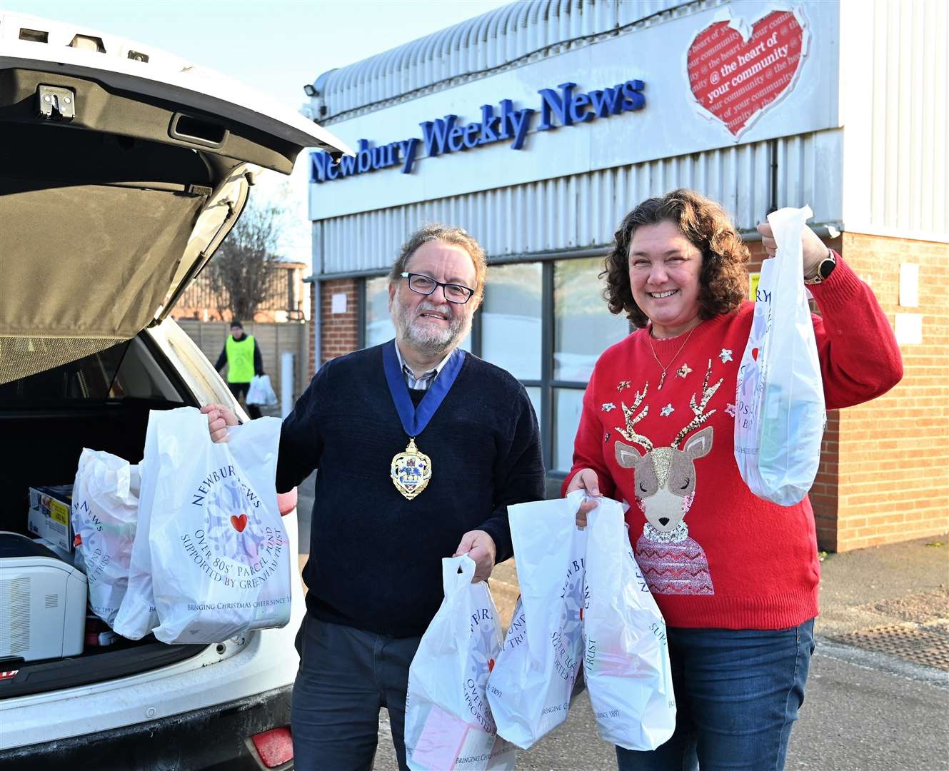 Newbury mayor Gary Norman and NWN Over 80's coordinator Jo Fulker