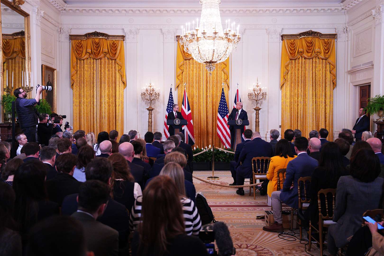 US President Donald Trump and Prime Minister Sir Keir Starmer hold a joint press conference in the East Room at the White House in Washington DC after their meeting in the Oval Office (Carl Court/PA)