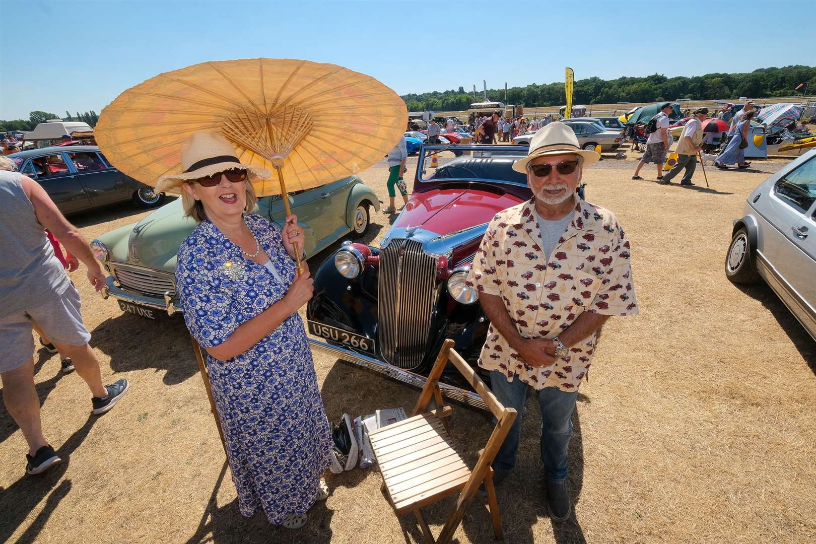 West Berkshire Classic Car show at Newbury Racecourse Lyn and Vic Mistry with Vauxhall 14/6 1937 - Last one in the country (58686642)