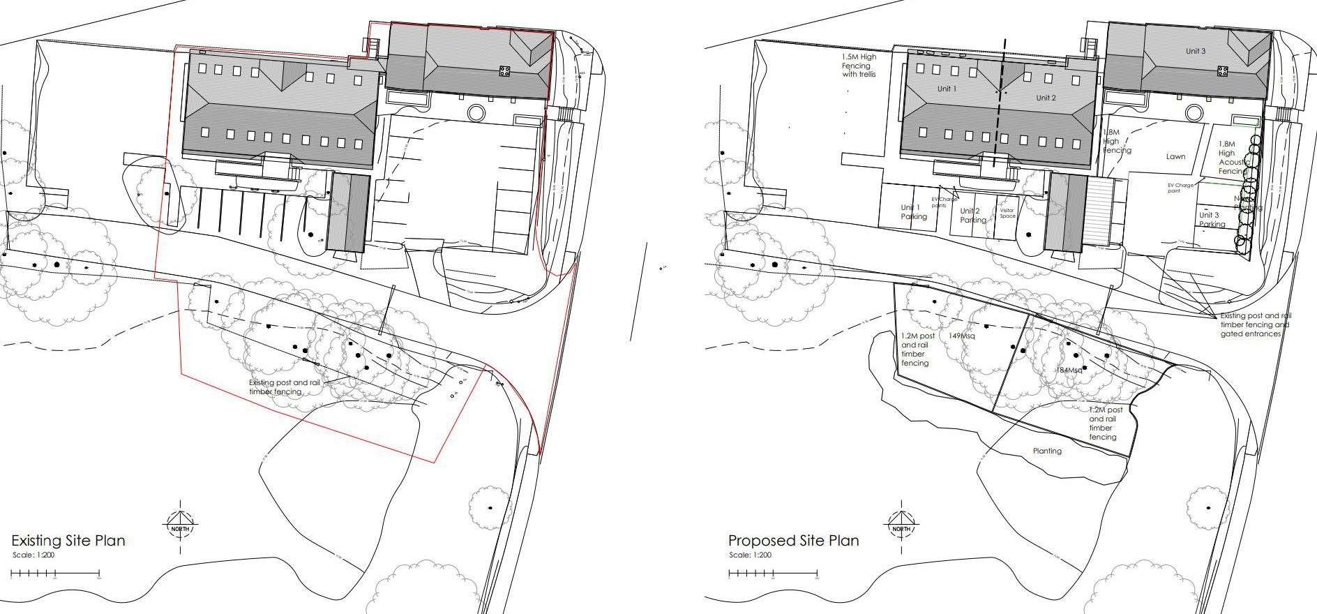 Existing and proposed plans for the site off Hambridge Road
