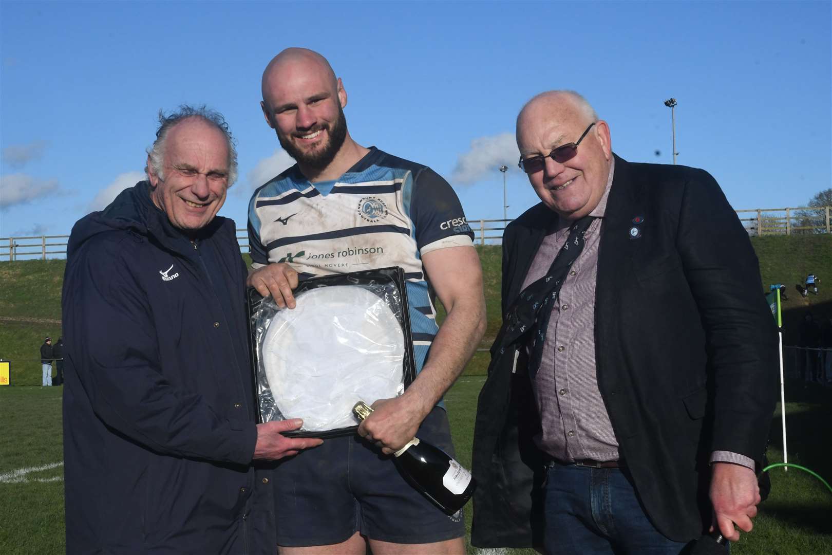 Josh Winfield with president Trevor Coles and manager Mick Futcher