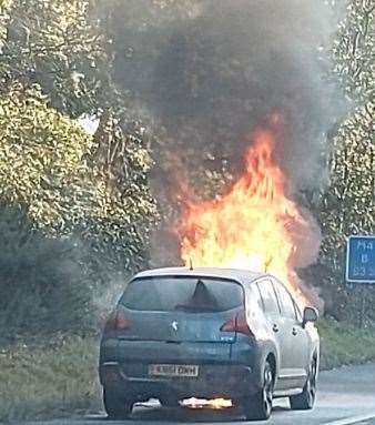 The vehicle fire captured by an eye witness