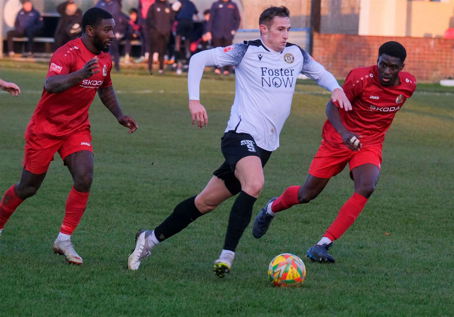 Goalscorer Jack Wright drives forward
