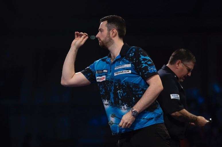 Luke Humphries during his quarter-final defeat to Gary Anderson.