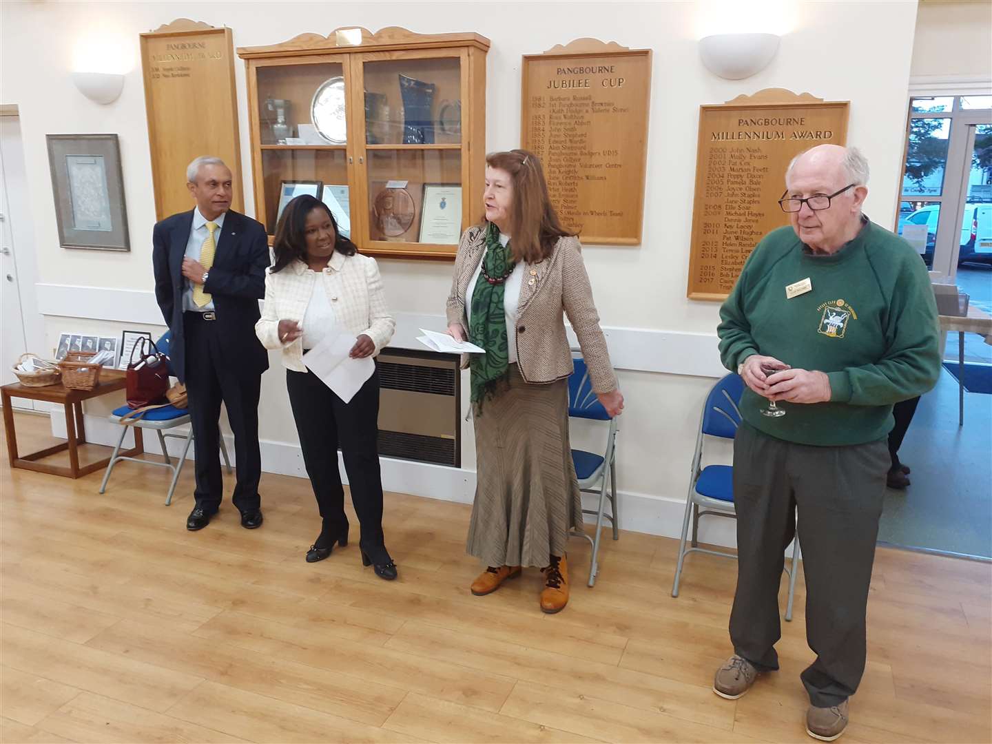 L to R: deputy lieutenants of Berkshire Rohit Tanna, Carole Jackson-Doerge and Dr Christina Hill Williams, with organiser Clive Williams